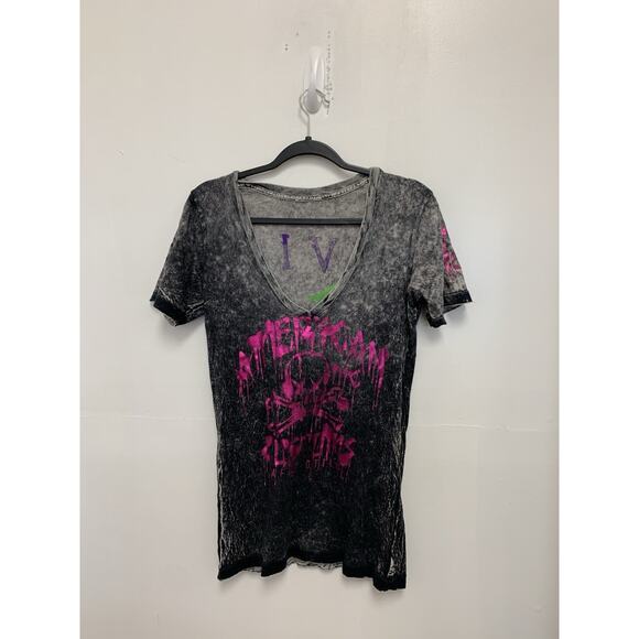 Affliction Reversible Women’s V Neck T Shirt Grunge Distressed Punk M Y2K - Picture 1 of 6